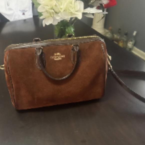 Coach Large Brown Suede Rowan Satchel - Picture 2 of 6